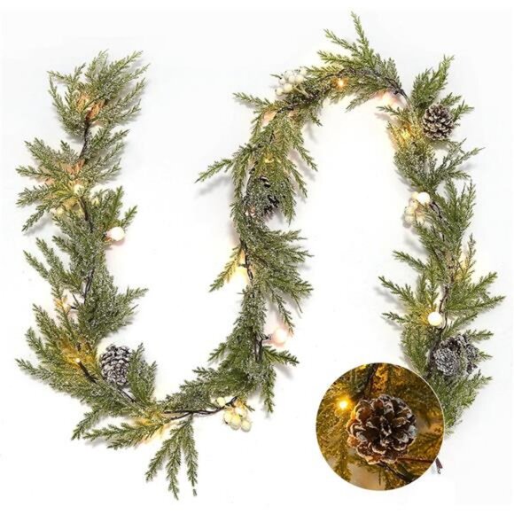 6.5Ft Christmas Decorations With Lights Artificial Wreath White Berries - Picture 1 of 7